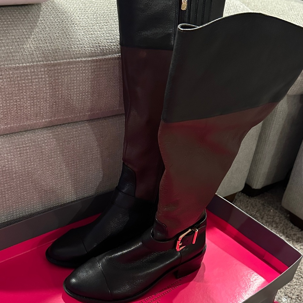 Vince Camuto Two-Tone Black and Brown Heeled Boots